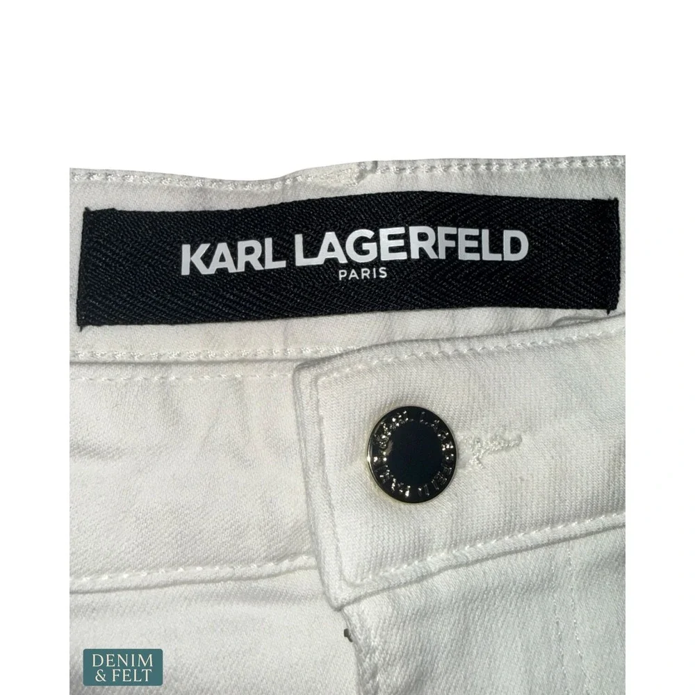 NEW Karl Lagerfeld Paris White Straight Leg Jeans Gold Chain Detail High Rise - Picture 6 of 9